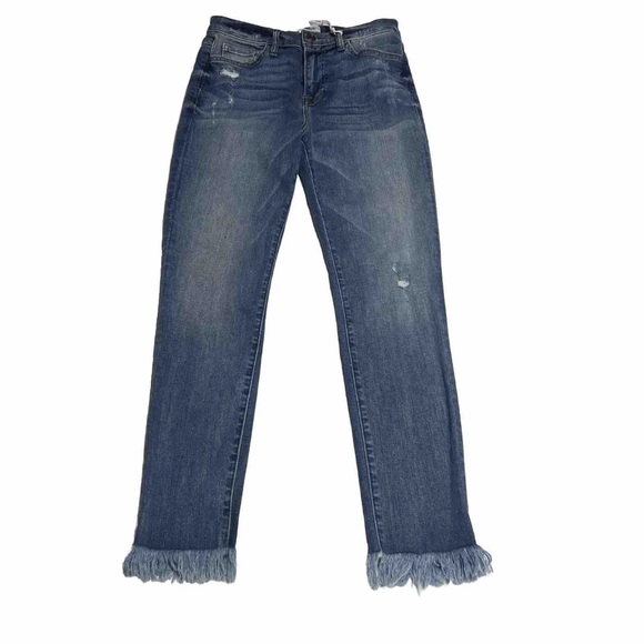 Etienne Marcel Raw/Fringe Hem Distressed Cropped Skinny Jeans In Blue Size 29 - Picture 1 of 12